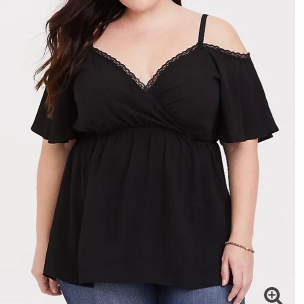 Torrid Cold Shoulder Lace Trim Blouse
